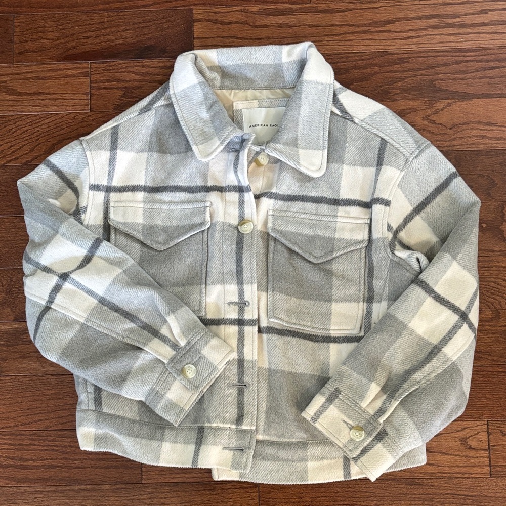 American Eagle Outfitters Gray and White Plaid Jacket